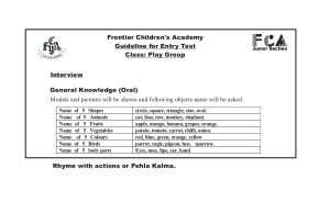 Entry Test Guidelines Playgroup